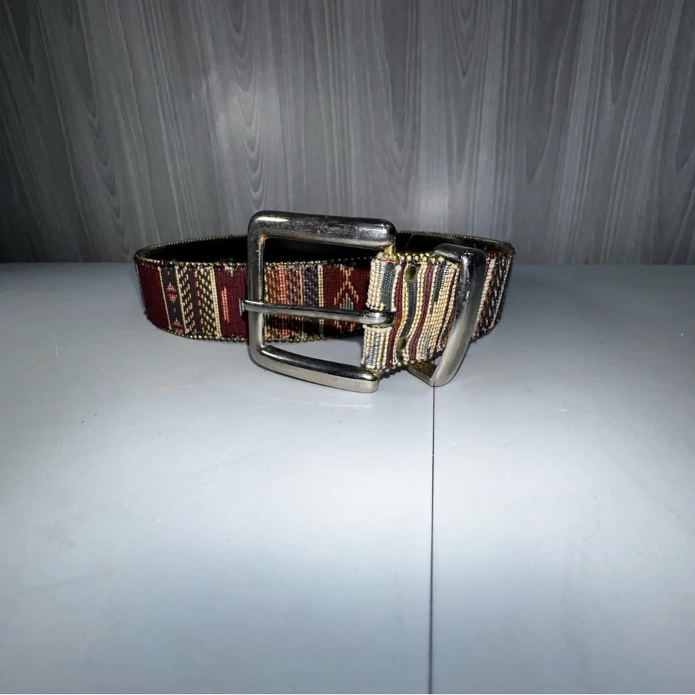 Vintage Distressed Fabric Southwestern Print Gold Detail Buckle Belt Women’s S/M